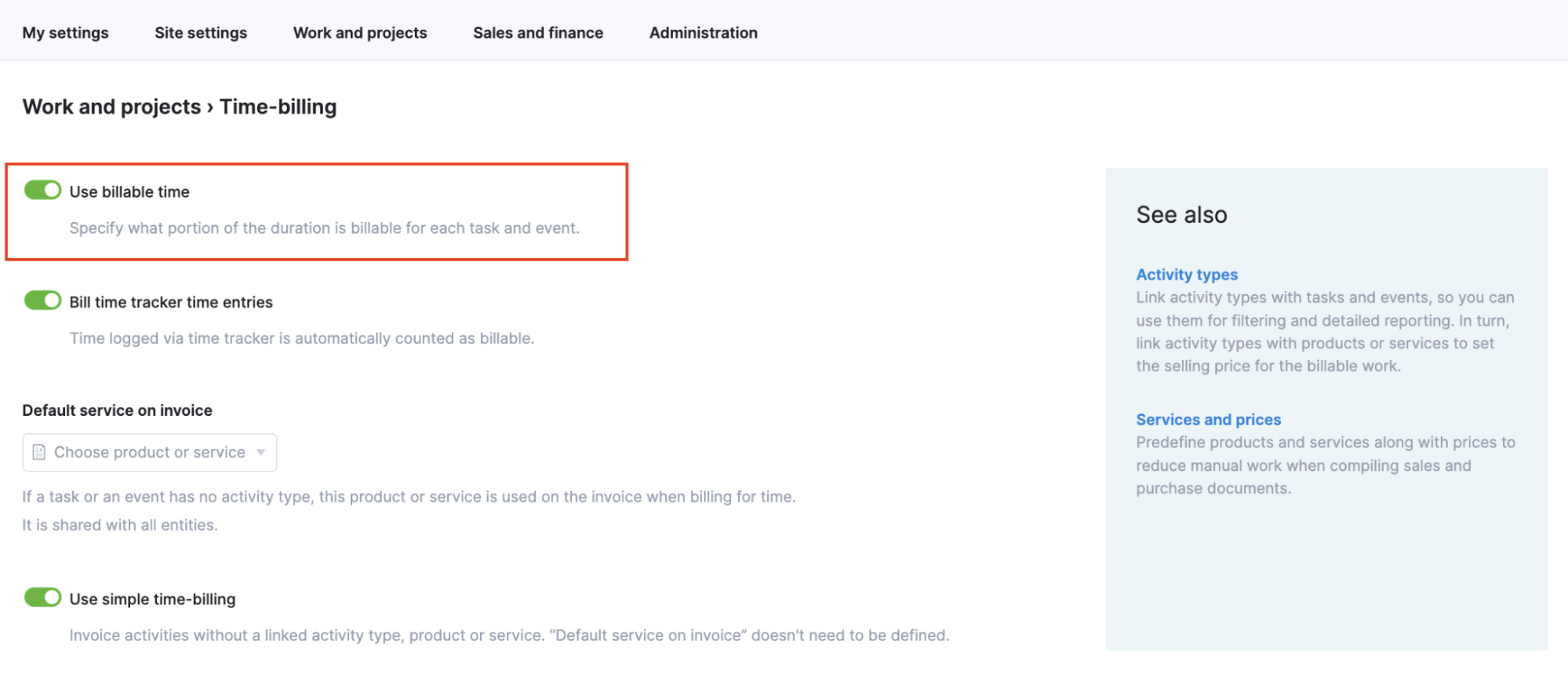 billable time settings in Scoro