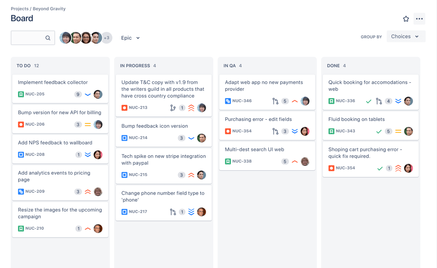 Screenshot of a Kanban board in Jira