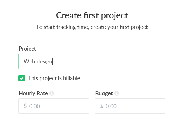 Screenshot of naming a project in Everhour