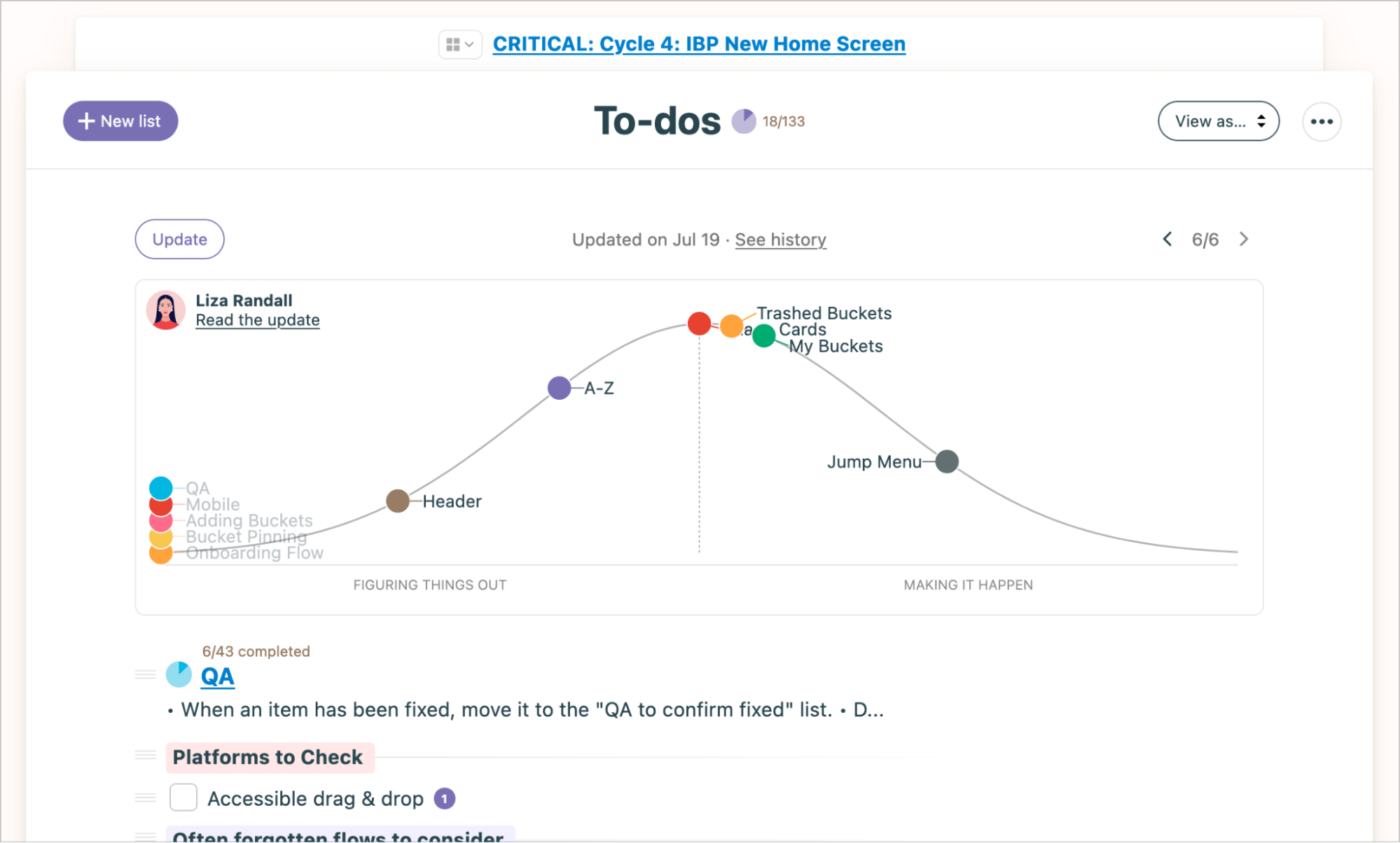 Screenshots of Hill charts in Basecamp