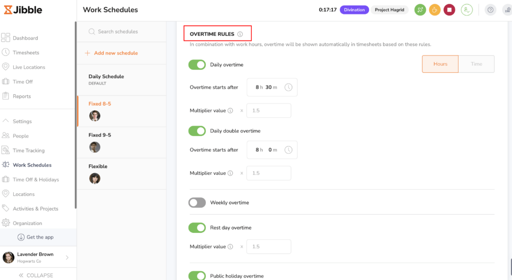 Time tracking settings in Jibble